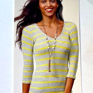 CAbi #886 V-Tee yellow/grey stripe size small